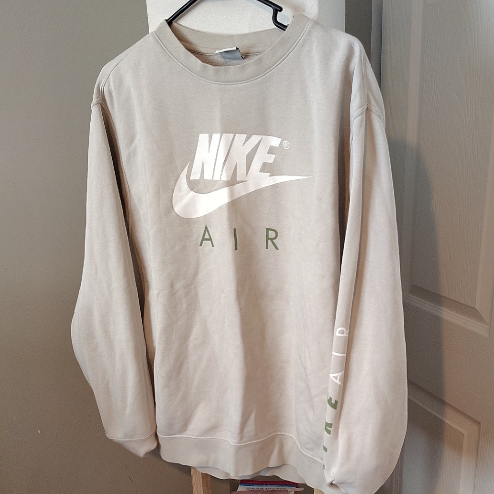 Nike Cream Sweatshirt with White and Green Logo